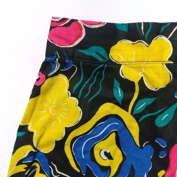 No Excuses 80's Vintage Abstract Neon Floral High Rise A-line Mini Skirt Black 3 - Picture 5 of 12